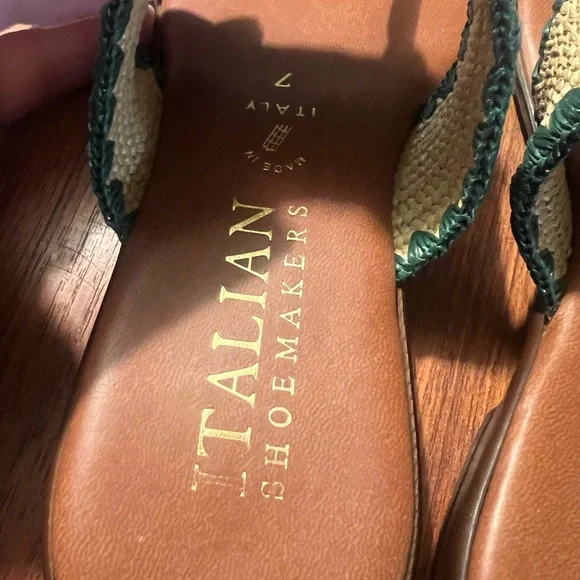 Italian Shoemakers Brown and Tan Sandals with Decorative Fabric Band - Picture 4 of 6